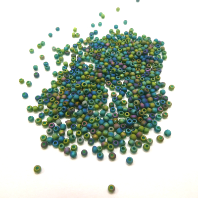 Perles rocailles 2 mm mélange bleu/vert 